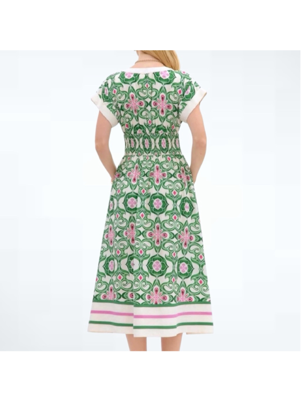 Entro Women’s Botanical Cap Sleeve Midi Dress in Green Size S - Picture 2 of 8